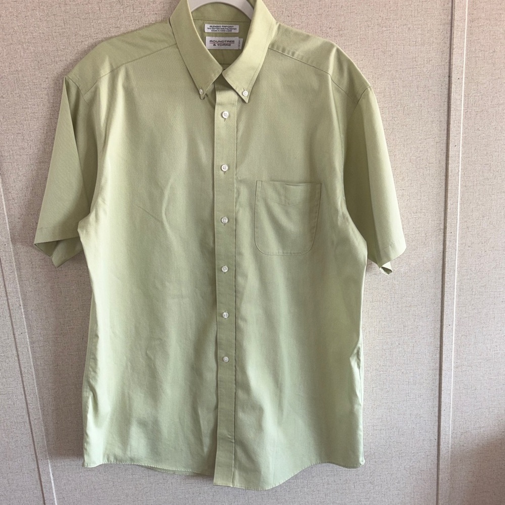 Roundtree & Yorke Button Down Shirt 16.5 Green Blended Pinpoint Cotton Preppy